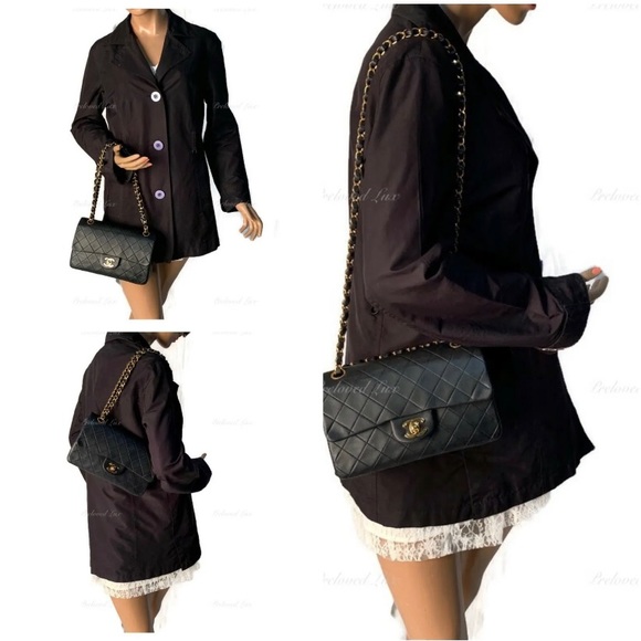 Authentic CHANEL Lambskin Small Classic Double Flap Bag Black/ Gold Hardware - Picture 12 of 12